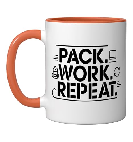 Digital Nomad Suitcase with Laptop Passport Mug Orange/White