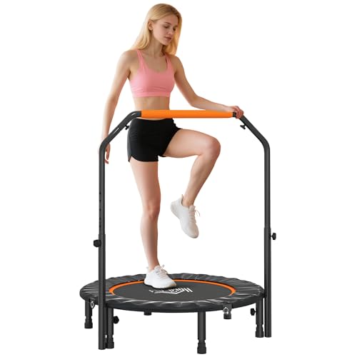 HOMCOM Trampolín de Fitness Adultos Ø102 cm, Cama Elástica Plegable con Mango Ajustable de 4 Niveles, Marco de Acero, para Entrenamiento Piernas, Cuerpo en Hogar, Oficina, Gimnasio, Negro y Naranja