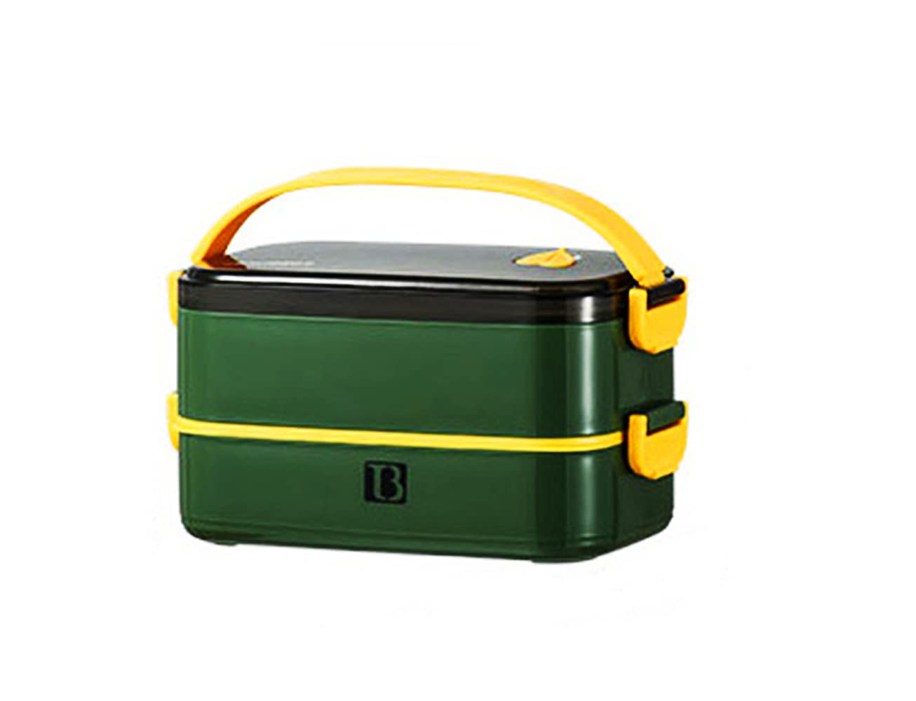 Miguo Portable Airtight Leak-Proof Thermal Insulation Lunch Box With Handle, Two-Layer Format Can Be Used in Microwave Oven Pp+ Stainless Steel Lunch Box With Fork, Spoon and Chopsticks (Dark Green)