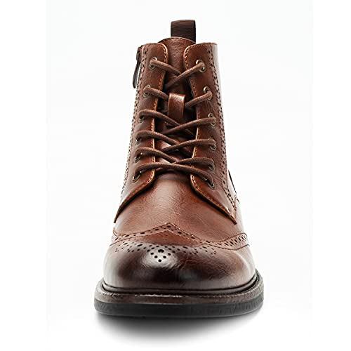 Temeshu Men's Wingtip Ankle Boot Side Zip Motorcycle Oxford Boots (with shoelaces) HH072