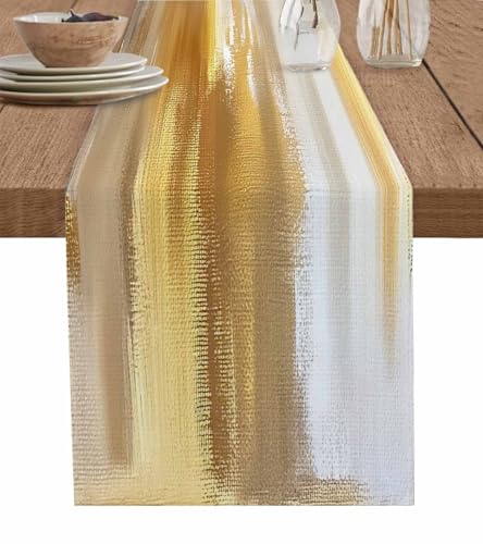 Image of Table Runner Dresser Scarves Gold Gray Gradient Yellow Texture Oil Painting Texture Kitchen Art Dining 36 inches Long Table Runners Washable Non-Slip Rectangle Table Setting Party Holiday Decoration