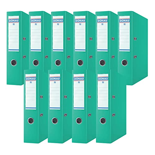 DONAU Premium Ordner Breit 10er Pack/DIN A4 / 7,5 cm / 10 Stück/Türkis/Kunststoffbezug PP/Carton Papier Schlitzordner Büroordner Aktenordner Ringordner/Grünen Punkt