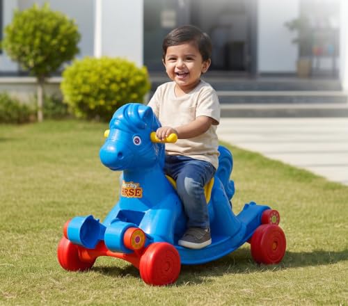 Image of Toyzone Derby Horse (Blue) | Baby Horse Rider | Horsey Rocker | Ride-on Toy for Kids | Indoor & Outdoor Rocker | Push Car | for Kids 2-6 Years