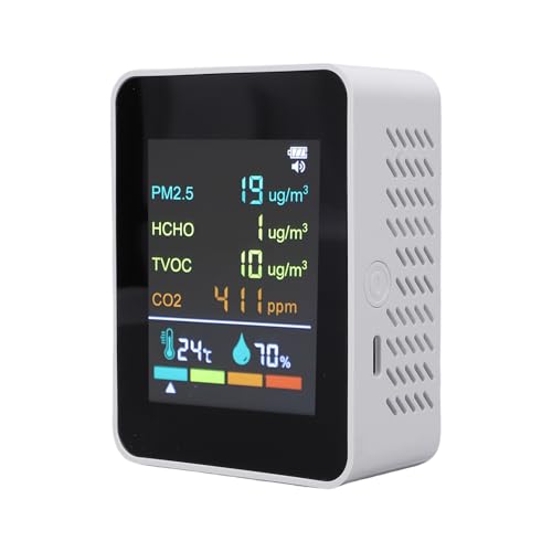 Weytoll室内空気質モニター、6-in-1、PM2.5/HCHO/TVOC/CO2/温度/湿度検出器、2.8インチカラー画面、家庭・オフィス用 (白)