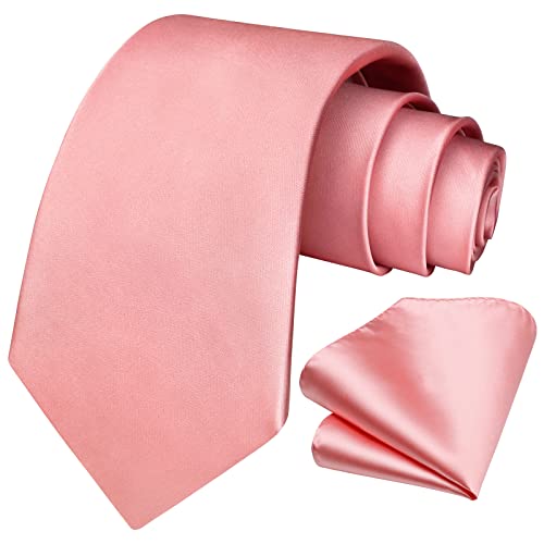 Image of HISDERN Mens Solid Color Ties Formal Satin Necktie and Pocket Square Set Classic Wedding Business Tie & Handkerchief