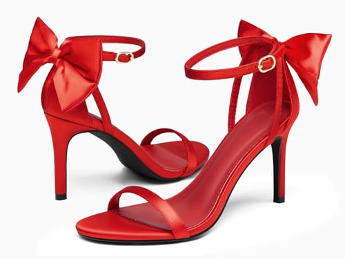 Image of Coutgo Womens Ankle Strap High Heels Open Toe Stiletto Bow Tie Knot Heeled Sandals Fashion Wedding Dress Pump Shoes