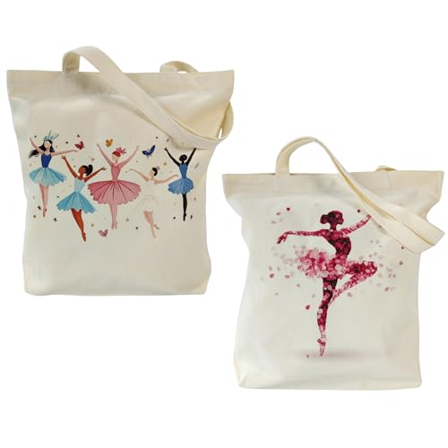 Zenloria Canvas Tote Bags Set of 2 with Dancer Prints