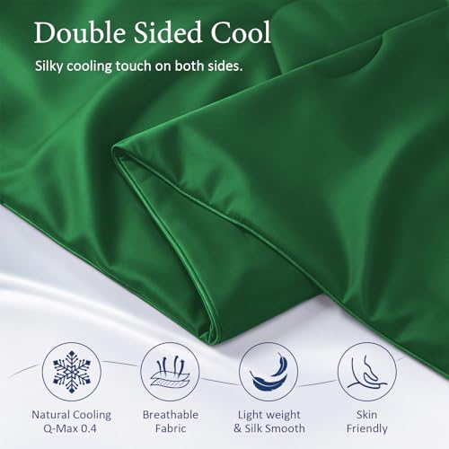 Image of Cooling Comforter for Hot Sleepers, Queen 90x90, Emerald Green | Cooling blanket feel, Q-Max >0.4 cool touch, double-sided cooling, Sorona fill, for night sweats, lightweight & breathable
