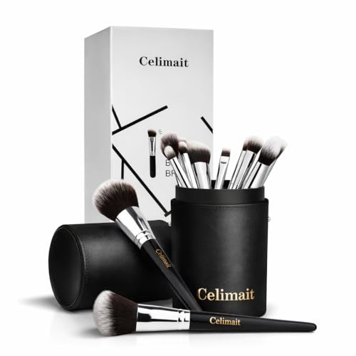 Makeup Brushes Set Professional & Beginner Friendly with Uniquely Designed Case, Soft Synthetic Bristles for Foundation Contour Blush Concealer Highlight Blending Eyeshadow, 12Pcs(Dark Black)