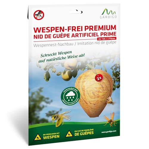 GARDIGO® Wespennest Attrappe - 2er Set I Nässebeständiger Stoff zur Wespen Abwehr I Künstliches Wespennest gegen den Neubau von Wespennestern I Zum Aufhängen im Garten, Dachboden oder Balkon I Wasp