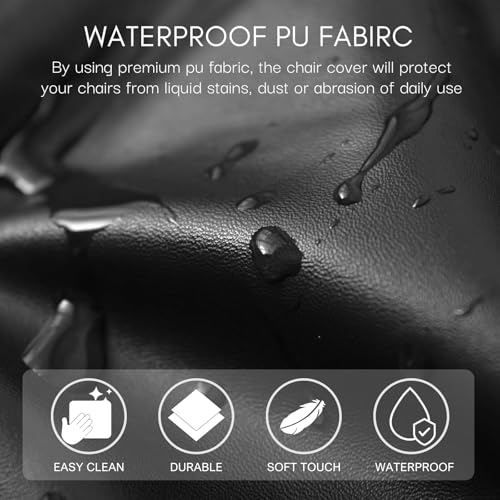 Image of SearchI Waterproof PU Leather Seat Covers for Dining Chairs, 4 Pack Stretch Dining Room Chair Seat Covers, Kitchen Chair Seat Covers Protectors (Black)