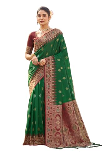 Image of SWORNOF Women's Kanjivaram Soft Silk Banarasi Sarees With Unstiched Blouse Piece