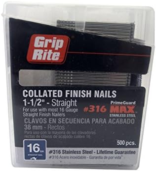 Grip Rite Prime Guard MAXB64895 1-1/2-inch 316 Stainless Steel 16-gauge Straight Finish Nail, 500 per Belt Clip