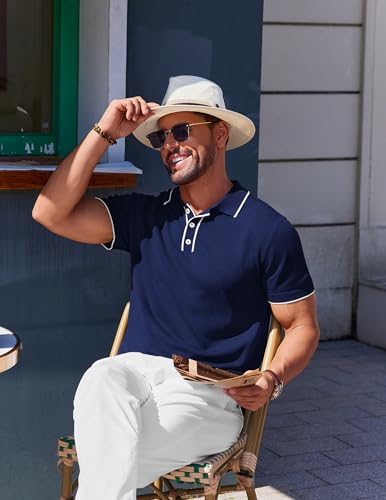 COOFANDY Mens Knit Polo Shirts Short Sleeve Vintage Stretch Polo T Shirts Casual Summer Golf Shirts4