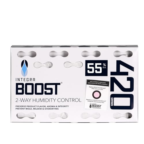 Integra Boost 2-Way Humidity Control Pack, 420g (Pack of 5) - Preserve Flavor & Freshness, Maintain Humidity at 55% RH - Ideal for Herbs, Cigars, Spices, & More - Replacement Indicator Card Included