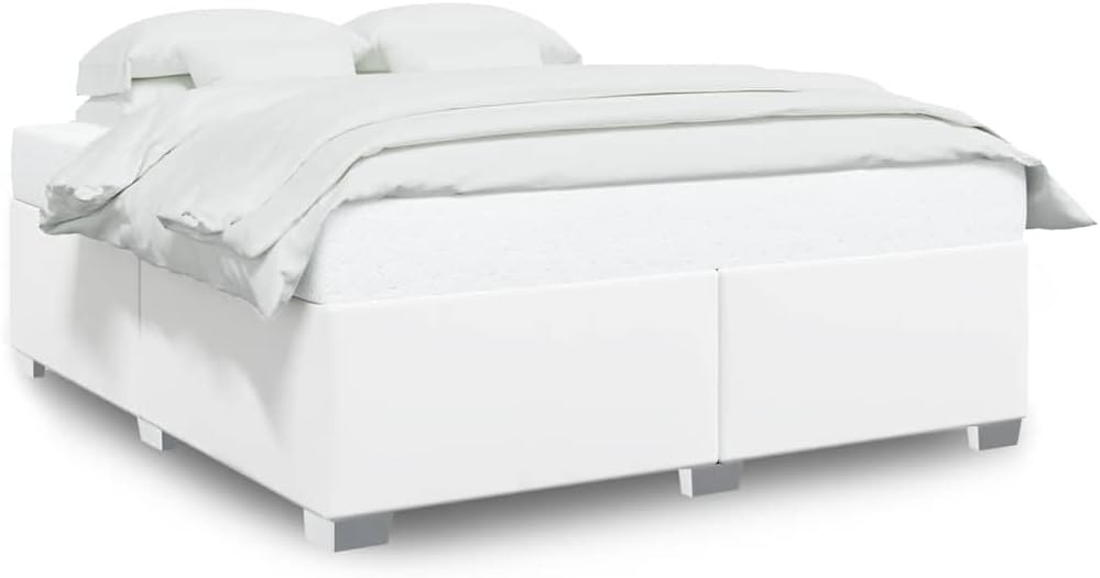 California King Bed Frame White Platform Sturdy Durable Slatted Foundation Modern Minimalist Bedroom Furniture Mattress Support Easy Assembly No Box Spring Needed