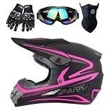 TTMiku Youth Kids Dirt Bike Helmet Motocross ATV Dirtbike BMX MX Go-Kart 4-Wheeler Quad Offroad Motorcycle Helmet Goggles Gloves Mask DOT Certified, Pink, X-Large