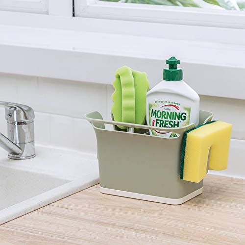 Qisiewell Organizador de fregadero verde para el fregadero Caddy, organizador de utensilios de cocina, soporte de plástico ABS, 17,6 x 14,5 x 12,8 cm Cover