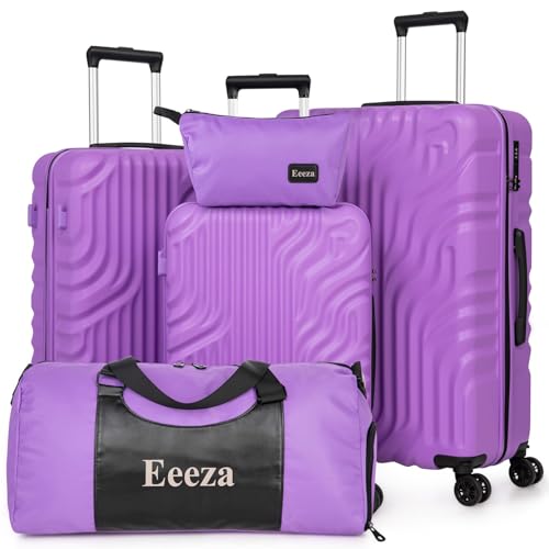 Luggage Sets Suitcase Sets 5 Piece Luggage Sets Suitcase with ABS Hard Shell Lightweight TSA Lock and Double Rotatable Detachable Wheels(Purple,20