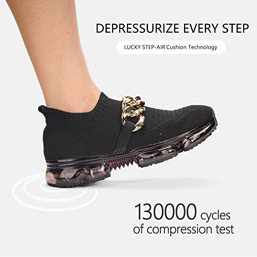Lucky Step Women Air Cushion Fashion Sneakers Breathable Casual Comfortable Lightweight Walking Shoes (Black Chain,9B(M) Us) #TOP1