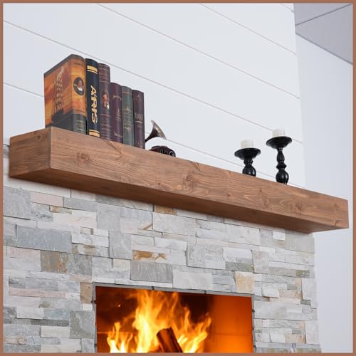 G GOOD GAIN Fireplace Mantel 66 inch - Handcrafted Rustic Solid Wood Mantel l Floating Shelves Decor for Wall, Bedroom, TV, Books, Livingroom.DarkWalnut，66x8x5