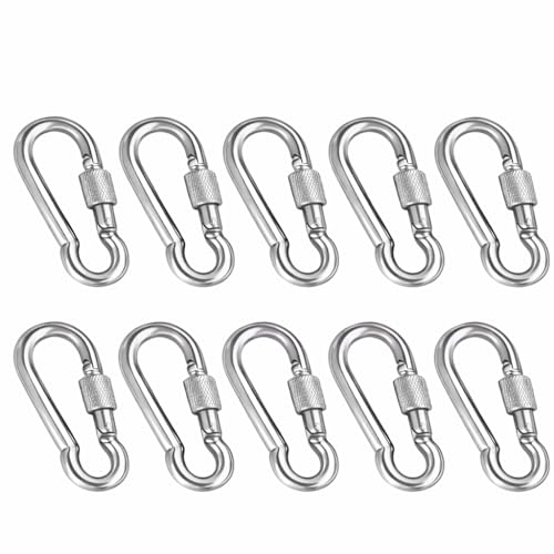 Image of Heavy Duty GI Carabiner Hook Screw Lock Carabiner Hook | Multipurpose Utility Clips for Keys, Bags, Bottles & Daily Use, Pack of 10 for Camping, Climbing, Hammock, Dog Leash, Swing (10)