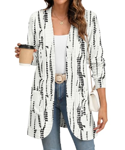 Image of YSYOKOW Cardigan Sweaters for Women Long Sleeve Open Front with Pockets | Long Cardigans for Women Lightweight Soft Casual Dressy Loose Fit Cardigan Sweater with Pockets for Work and Office