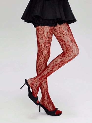 Image of SHENHE Women's Patterned Fishnet Tights Sheer High Waist Y2k Floral Stockings Pantyhose