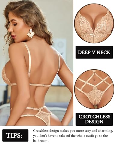 Image of Avidlove Women Lingeries Deep V Teddy Lingerie Sexy Lace Bodysuit Cut Out One Piece Mini Babydoll