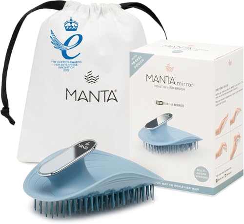 Manta Mirror Anti-Breakage Hairbrush – Travel Brush for Women, Gentle Wet & Dry Detangling Brush with Scalp Massager, Blue