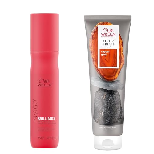 Wella Professionals Color Fresh Mask, Copper Glow, Natural Shade, Temporary Color, Damage Free, Color-Depositing Hair Mask With Avocado Oil + Invigo Brilliance Miracle BB Color Protection Spray