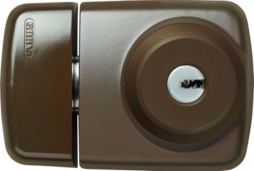 ABUS 589201 7525 B Tür-Zusatzschloss mit Innen- und Außenzylinder für Türen mit schmalen Rahmenprofilen, braun