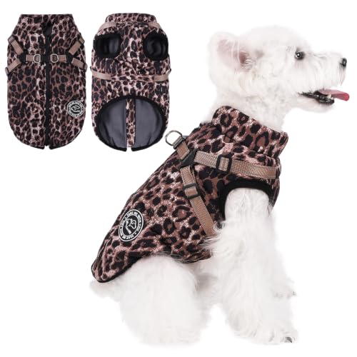 Savlot Hundemantel mit Geschirr Welpenmäntel Kleine Hundejacke mit Reißverschluss wasserdichte Winterjacken für kleine und Mittelgroße Hunde