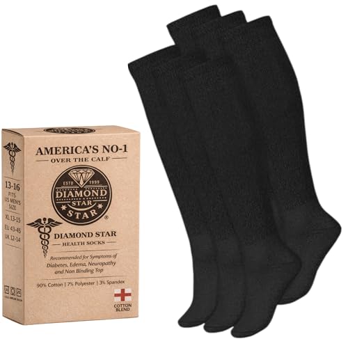 Diamond Star 6 Pairs Diabetic Knee High Socks for Men Over the Calf