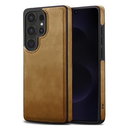 Image of Leather Case for Samsung Galaxy S25 Ultra Premium Protective Stylish Slim Cover with Shockproof Raised Edges Brown