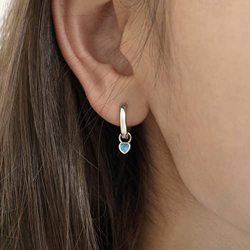 Image of In Season Jewelry Simulated Birthstone Heart Charm Girls Hoop Earrings for Kids - 925 Sterling Silver Little Girl Hoop Earrings - Hypoallergenic & Comfortable with Secure Latch Closure