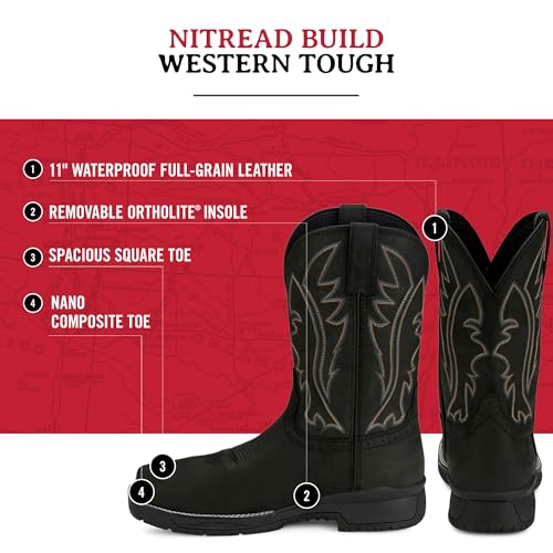 Justin NiTread 11” Composite Toe Boots for Men - Commander Collection - Square Toe Full-Grain Leather Men’s Work Boots with Comfort Footbed and Oil & Slip-Resistant Outsole3