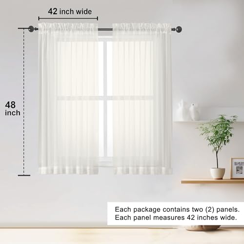 Image of OWENIE Sheer Ivory Curtains 84 Inch Length 2 Panels Set for Living Room Bedroom, Rod Pocket Voile Sheer Panel Drapes, Ivory, 2pcs, Each 42 inch W x 48 inch L