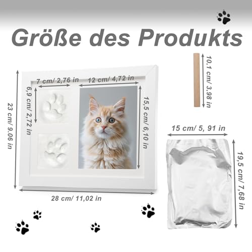 Fotenabdruck Set Hund, Bilderrahmen und Pfotenabdruck Set Weiß, 3D Gipsabdruck Andenkenbox, Pfotenabdruck Set Hund Geschenke für Katzen oder Hundebesitzer, Geschenke für Heimdekoration Unvergesslich
