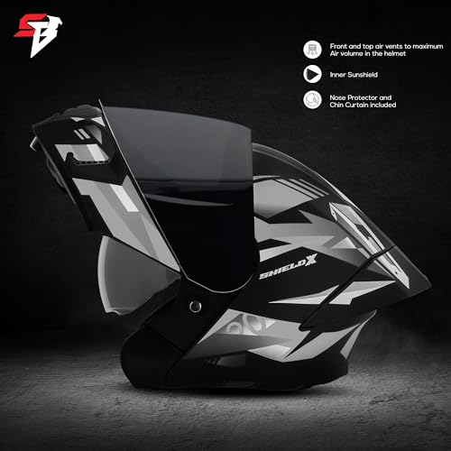 Image of Steelbird SBA-20 Shield X ISI Certified Flip-Up Graphic Helmet for Men and Women with Inner Chrome Sun Shield