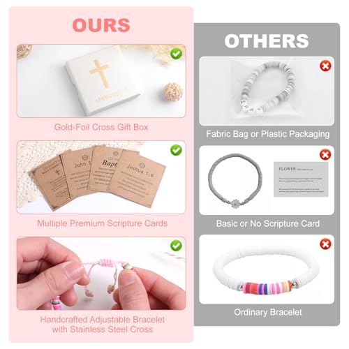 Image of Adjustable Colorful Cross Bracelet Gift Box Set for Girls | White cross, scripture card for baptism first communion confirmation Easter Christmas birthday