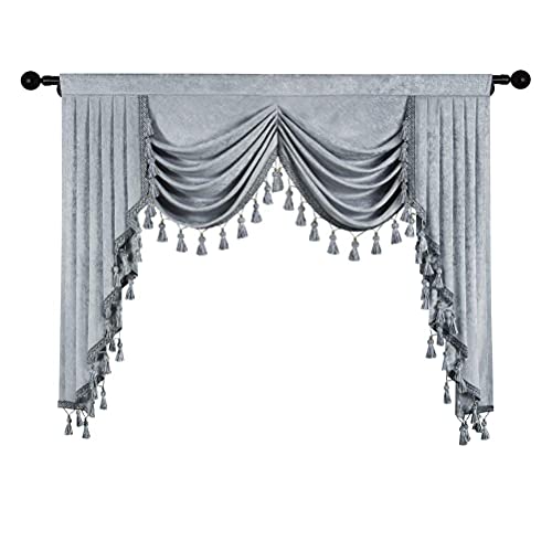 ELKCA Thick Chenille Window Curtains Valance for Living Room Silver Grey Curtain Valance for Bedroom,Rod Pocket (W69inch,1 Panel)