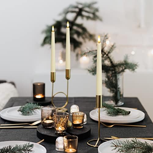 SEHNSY Flameless Ivory Taper Candles Flickering with Remote, Battery Operated Led Candlesticks Warm 3D Wick Light Window Candles Real Wax Pack of 6, Christmas Home Room Wedding Decor(0.78 X 9.64 Inch)