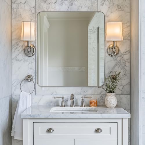 ANDY STAR Square Brushed Nickel Mirror for Bathroom, 24”x24” Silver