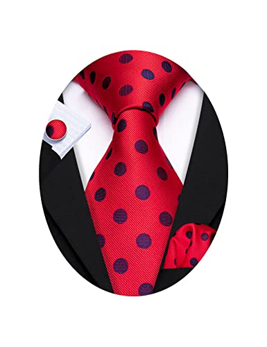 Image of Barry.Wang Ties for Men Silk Tie Sets Polka Dot Woven Necktie Pocket Square Cufflinks Business Wedding