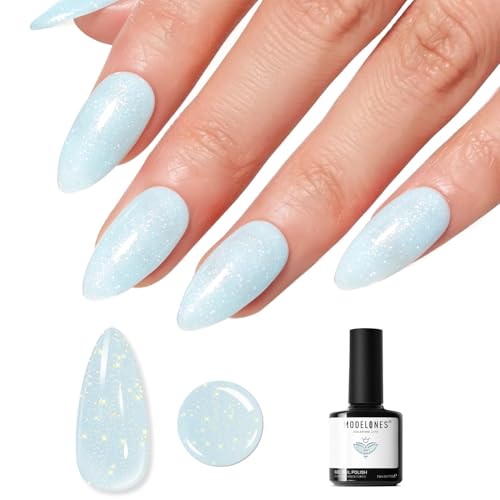 Image of modelones Glitter Baby Blue Gel Nail Polish Glitter Gel Nail Polish Soak-Off UV Gel Polish - 28+ Days Long-Lasting Salon-Quality Nail Art DIY Manicure & Gift 15ML