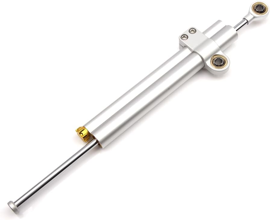 Universal Motorcycle Steering Damper, Adjustable Aluminum Steering Damper Stabilizer Fit for CB650R CB650RR CB1000R CBR1000RR MT07 MT09 MT10, Double Tubes(14" Silver)