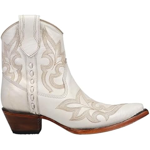 Corral Boots Women's Embroidery & Zipper Ankle Boots | Snip Toe Low Heel Cowhide Leather Western Cowboy Boots for Women, Pearl, Size: 9.5, Width: M Cover