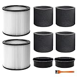 90304 Replacement Filter, 90585 Foam Sleeve Compatible with 90304, 90350, 90333, 90585 shopvac filters, 5 Gallon and Above Wet Dry Vacuum Cleaners (2 Filters+2 Lids+4 Foam Sleeve Filters+1 Brush)