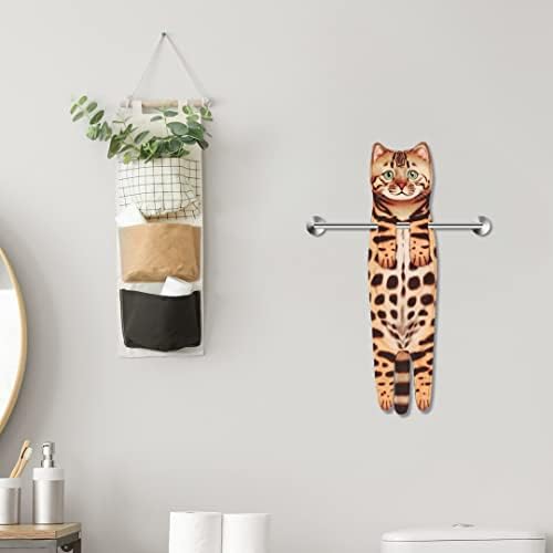 Cat Hand Towels for Bathroom and Kitchen Funny Decor Hanging Washcloths 63cm Super Absorbent Soft Gift for Cat Lover (Leopard cat)